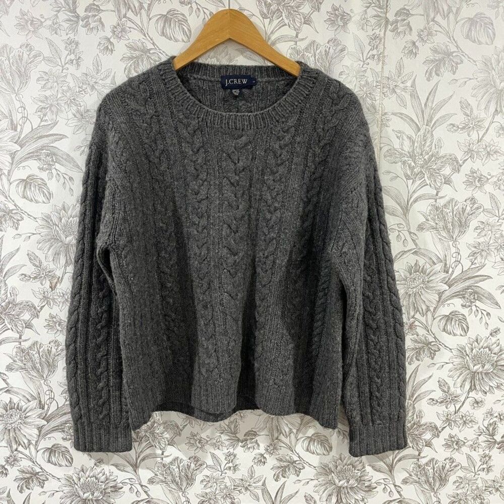 Vintage J.Crew Cable Knit Sweater Handknit 100% Wool Fisherman Gray Mens Large